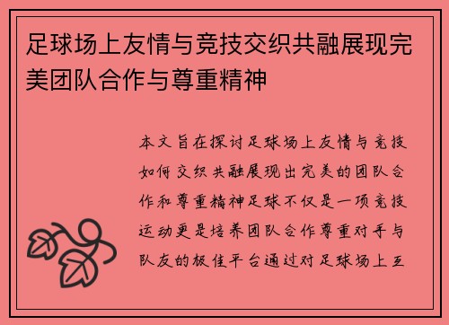 足球场上友情与竞技交织共融展现完美团队合作与尊重精神