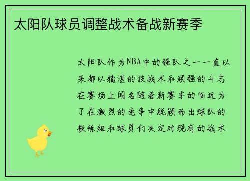 太阳队球员调整战术备战新赛季