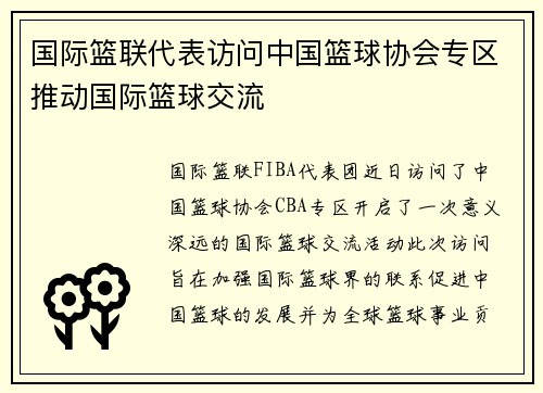 国际篮联代表访问中国篮球协会专区推动国际篮球交流
