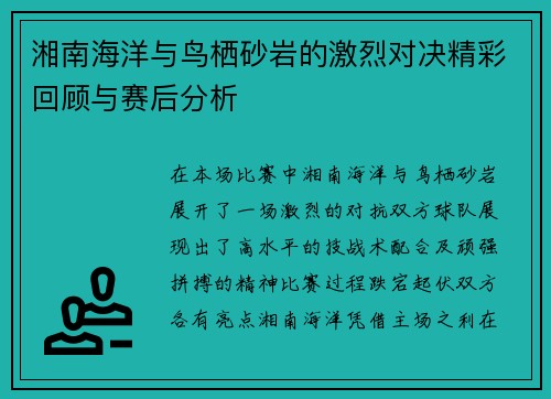 湘南海洋与鸟栖砂岩的激烈对决精彩回顾与赛后分析