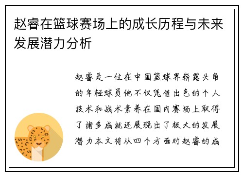 赵睿在篮球赛场上的成长历程与未来发展潜力分析