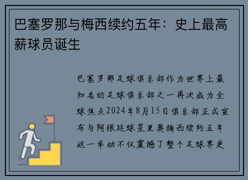 巴塞罗那与梅西续约五年：史上最高薪球员诞生